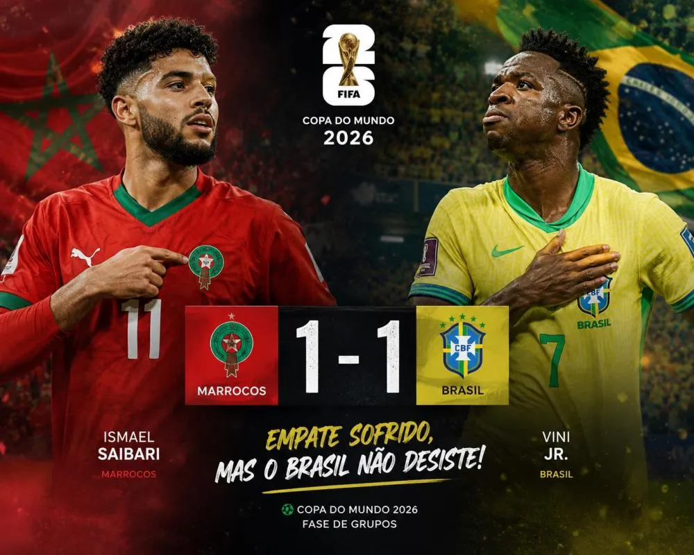 Brasil arranca empate contra Marrocos na estreia da Copa do Mundo de 2026